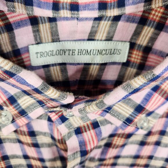 Troglodyte Homunculus Mens Long Sleeve Linen Plaid Button Down Shirt Size Medium - Picture 4 of 7